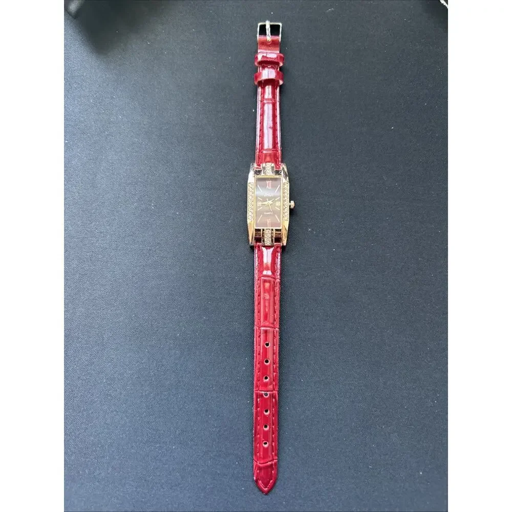Jhui Rose Gold Tone Case Red Band Women’s Quartz Watch